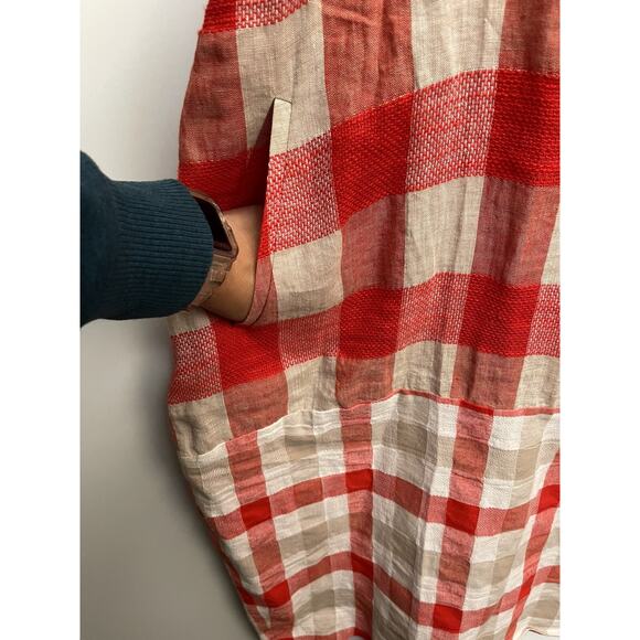 DeCoster Linen Cotton Dress Plaid Red And White Size L NWOT - Picture 3 of 7